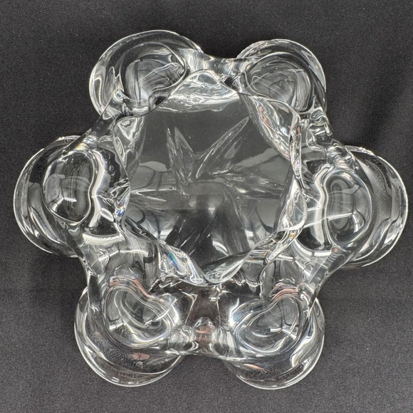 Murano Clear Art Glass Hand Blown Bowl Decorative Candy Dish Ruffled Edge Heavy - Picture 3 of 7
